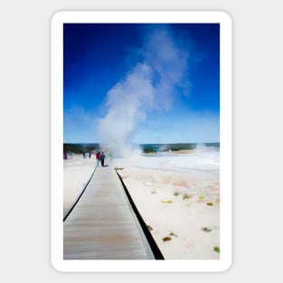 Tourists Watching Fountain and Morning Geysers Yellowstone Wyoming Sticker